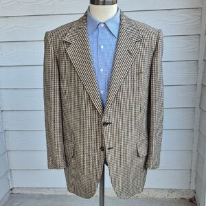 OXXFORD Beige Rustic Brown Grey Houndstooth Weave Cashmere 44 R Mens Sport Coat